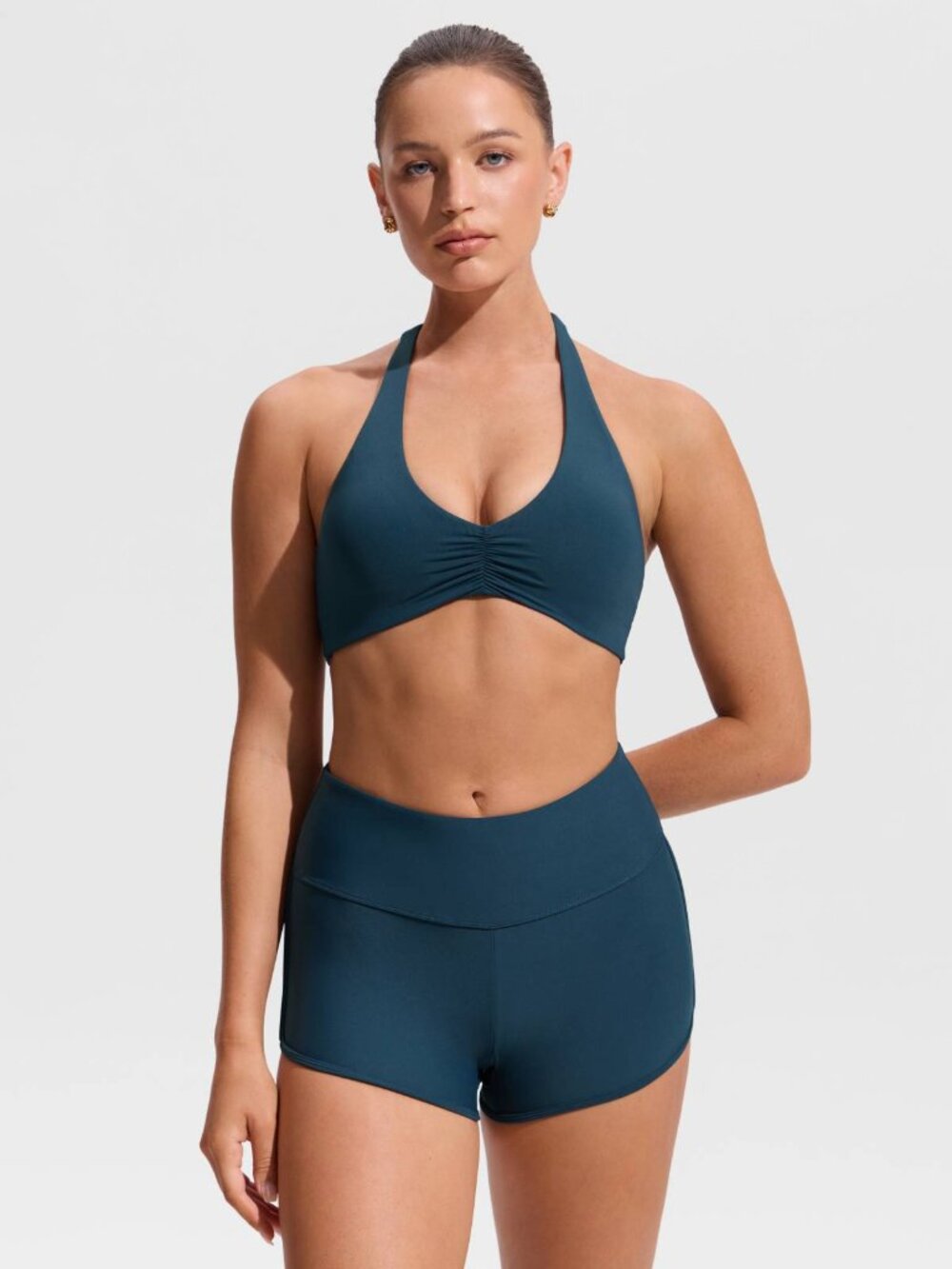 Ruched Front Halter Bikini Top
